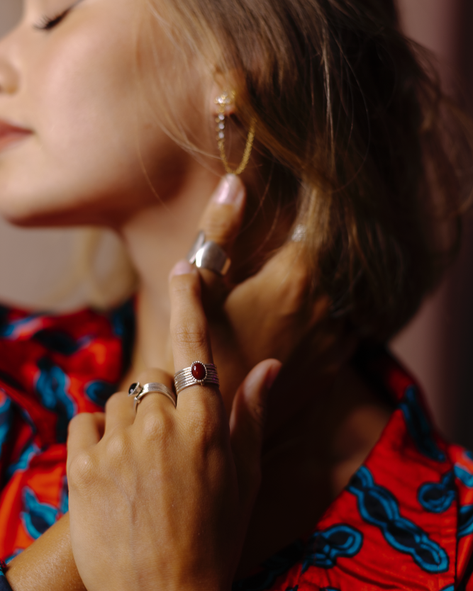 Bague semainier en argent avec pierre de couleur Max