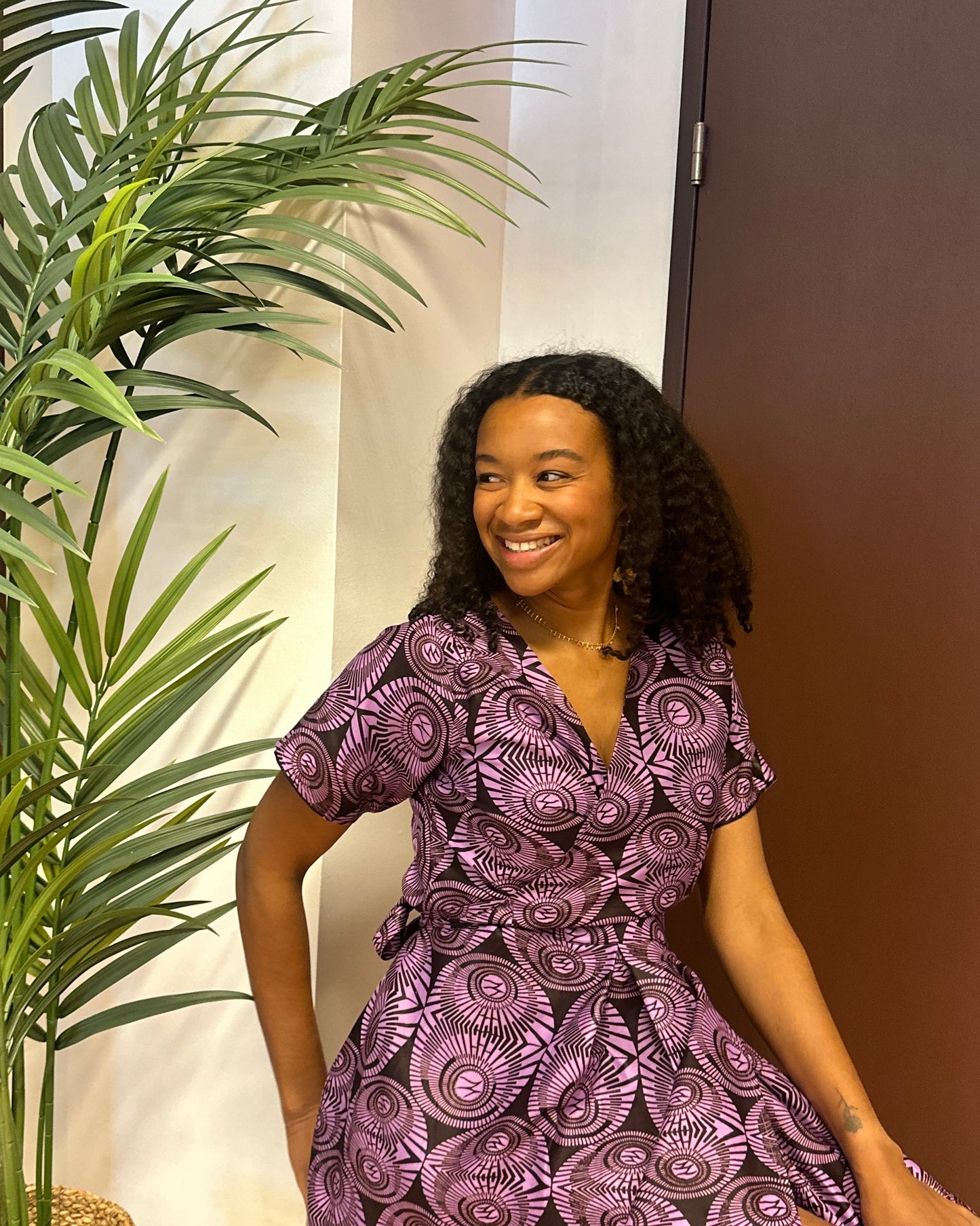 Robe cache-coeur en wax - mauve