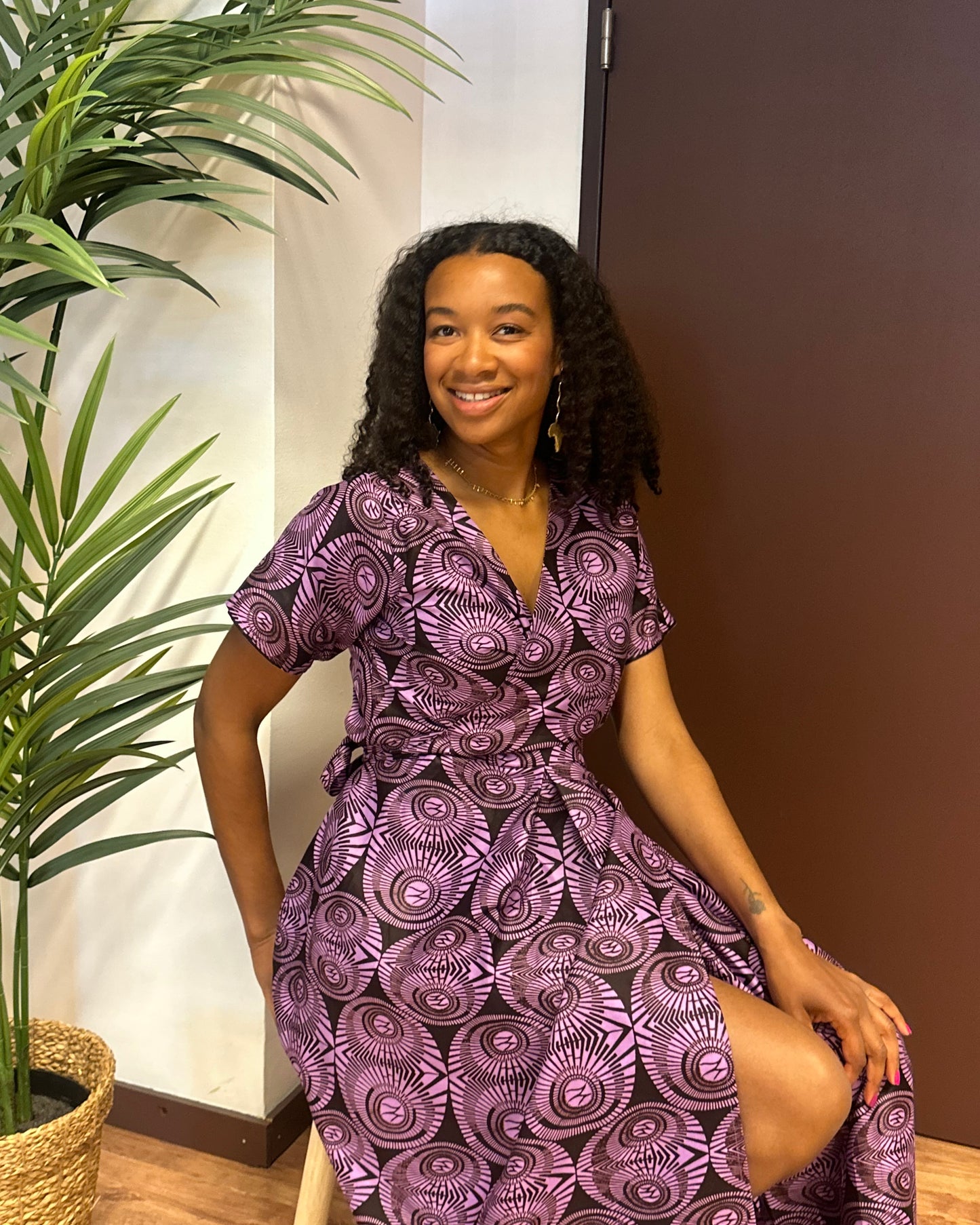 Robe cache-coeur en wax - mauve