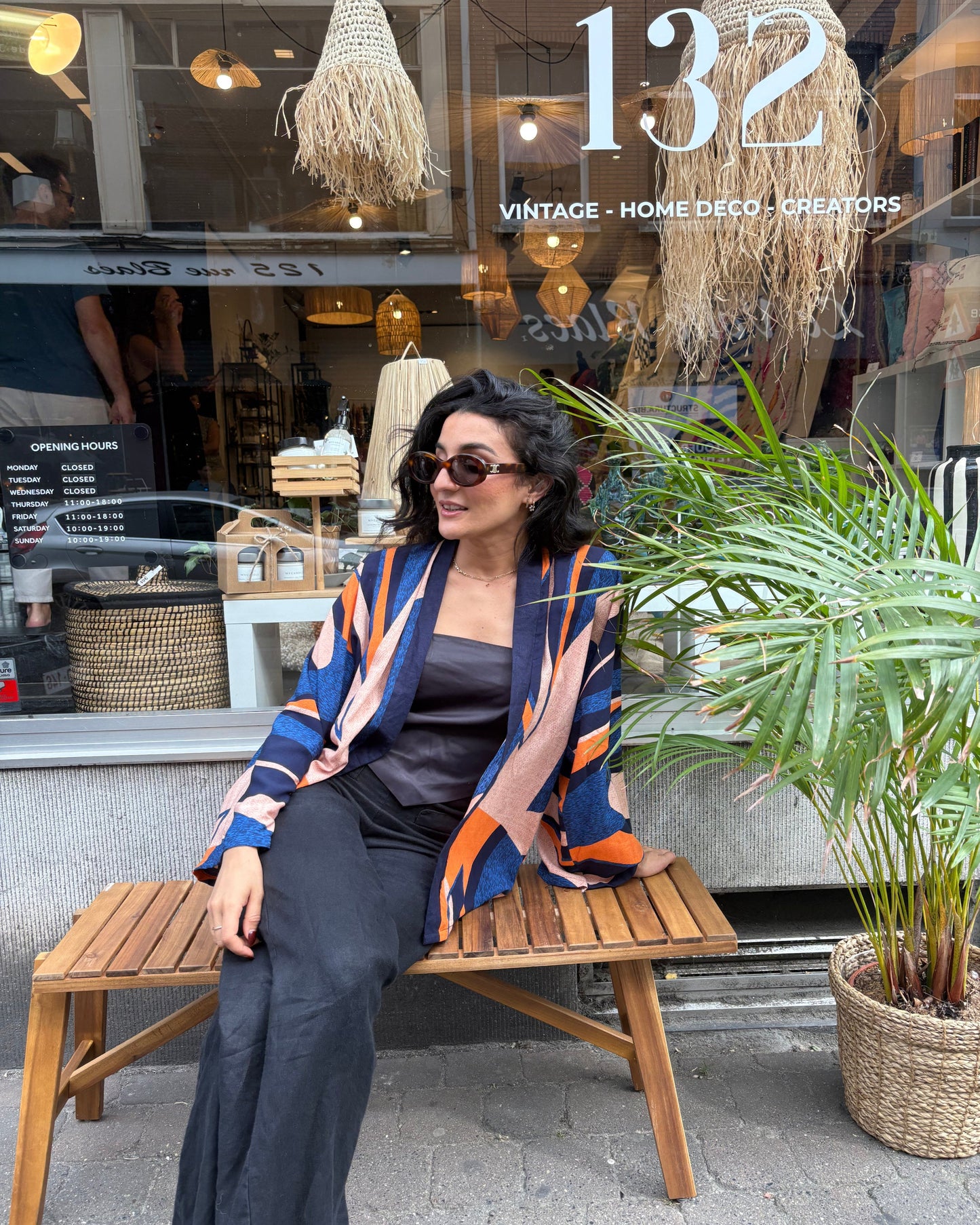Kimono en coton "Lalla" orange-bleu