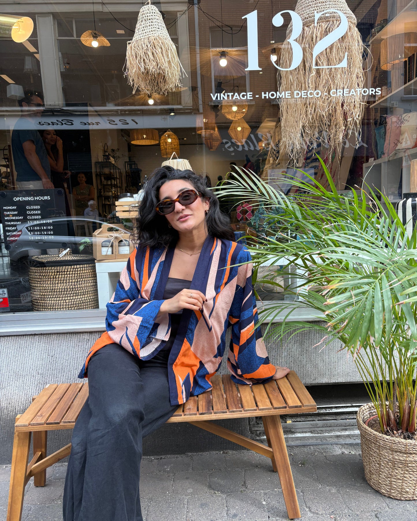 Kimono en coton "Lalla" orange-bleu
