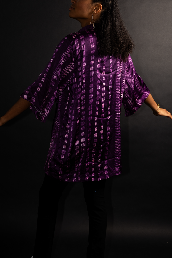 kimono mauve tie and dye silk wax Mama