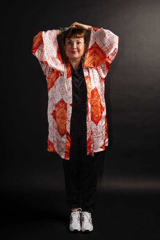 kimono orange/blanc en silk wax Mama