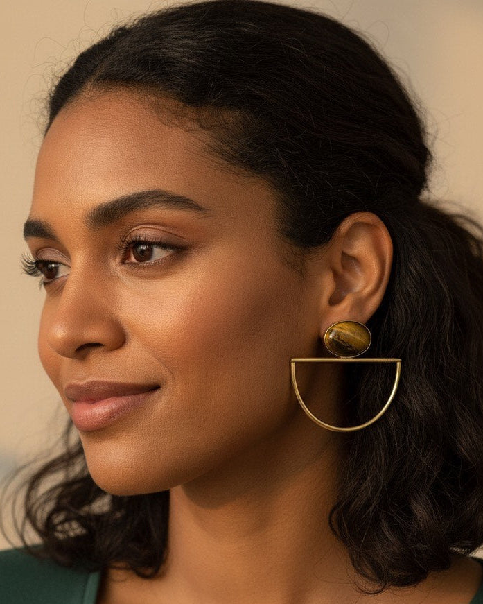 Boucles d'oreilles en laiton - Pierre