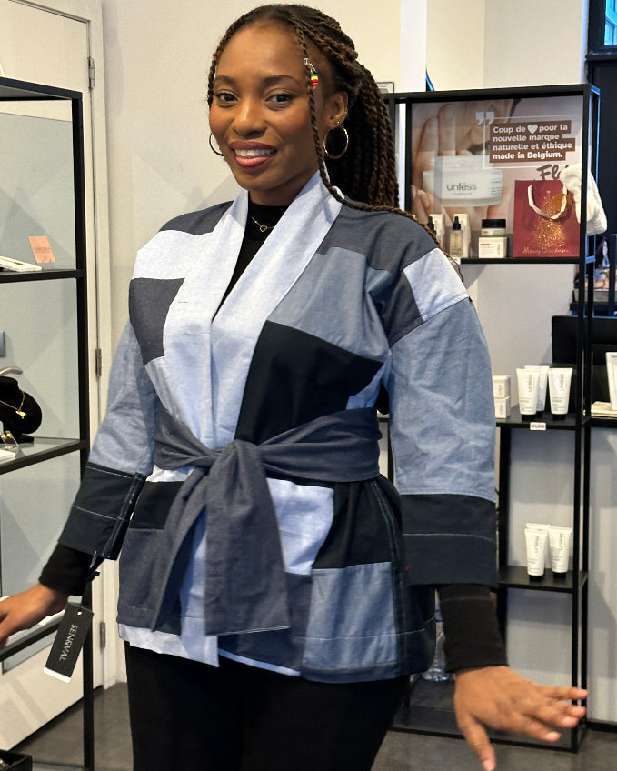 Kimono mi-long en denim recyclé