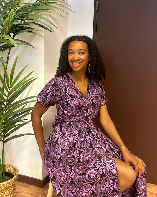 Robe cache-coeur en wax - mauve