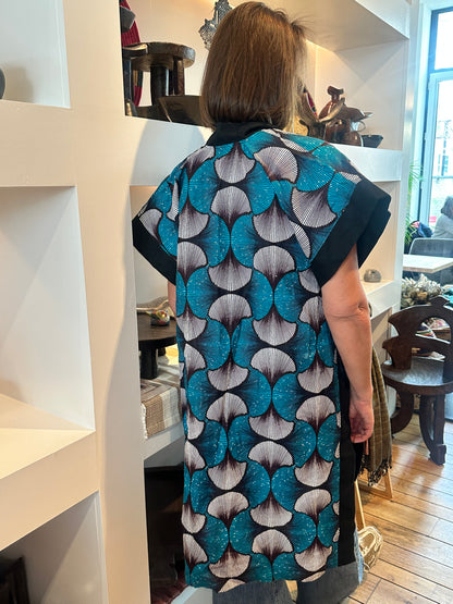 Kimono en wax fleurs - Manches larges