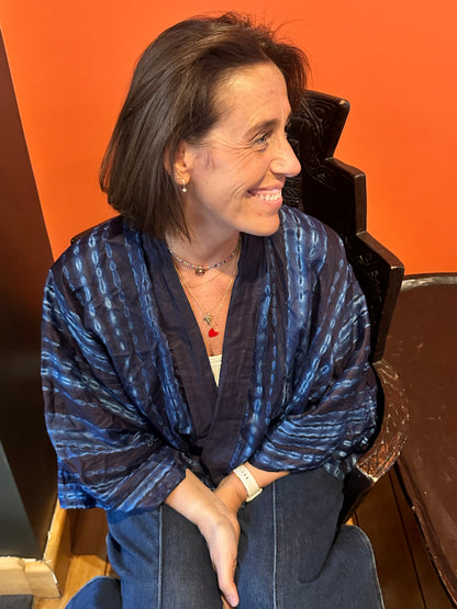 Kimono "Océan indigo" en silk wax