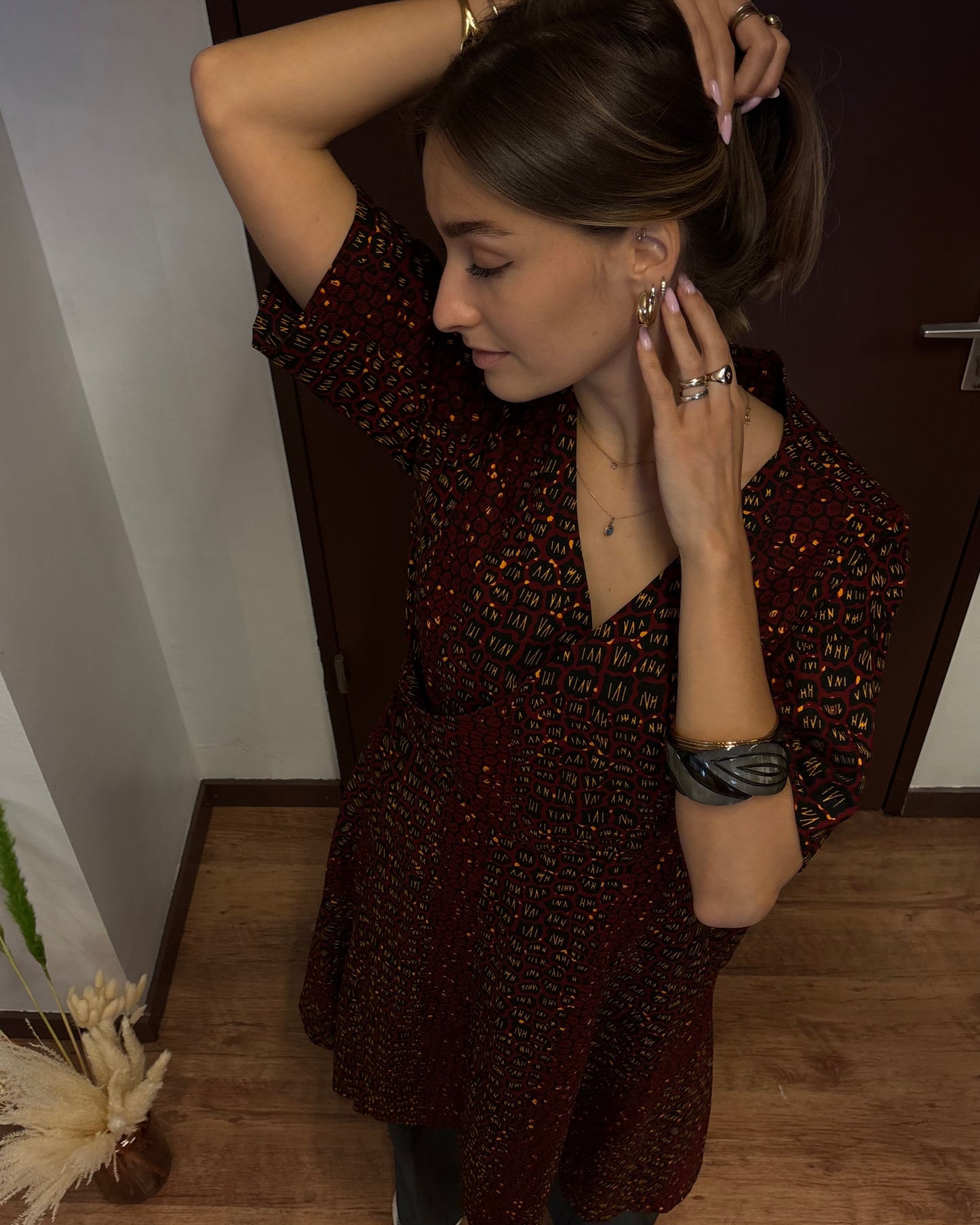 Robe cache-coeur en wax bordeaux