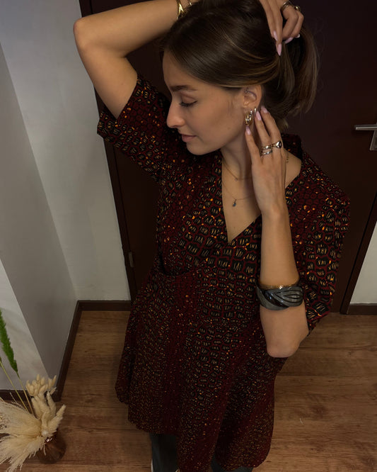 Robe cache-coeur en wax bordeaux