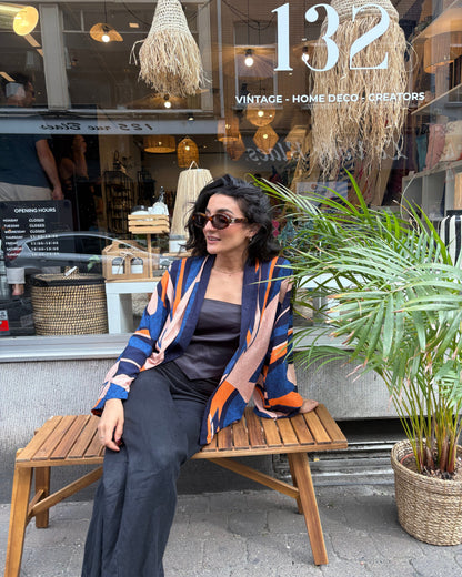 Kimono en coton "Lalla" orange-bleu