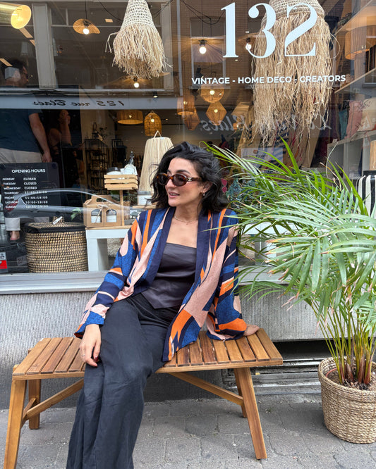 Kimono en coton "Lalla" orange-bleu