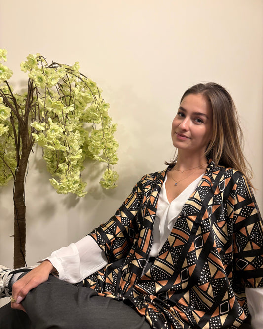 Kimono style bogolan en  silk wax - Cécilia