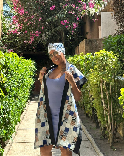 Kimono en wax carreaux - Manches larges