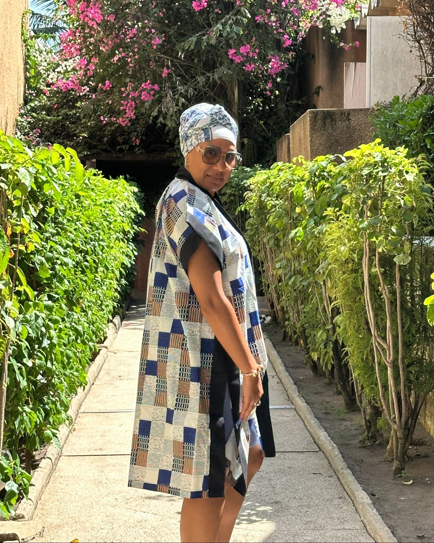 Kimono en wax carreaux - Manches larges