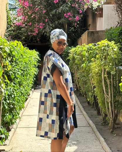 Kimono en wax carreaux - Manches larges