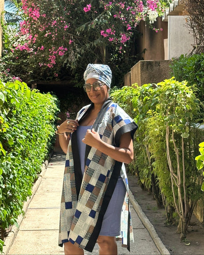 Kimono en wax carreaux - Manches larges