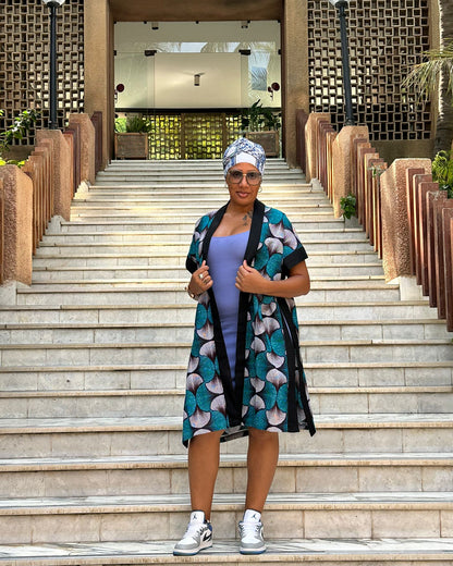 Kimono en wax fleurs - Manches larges