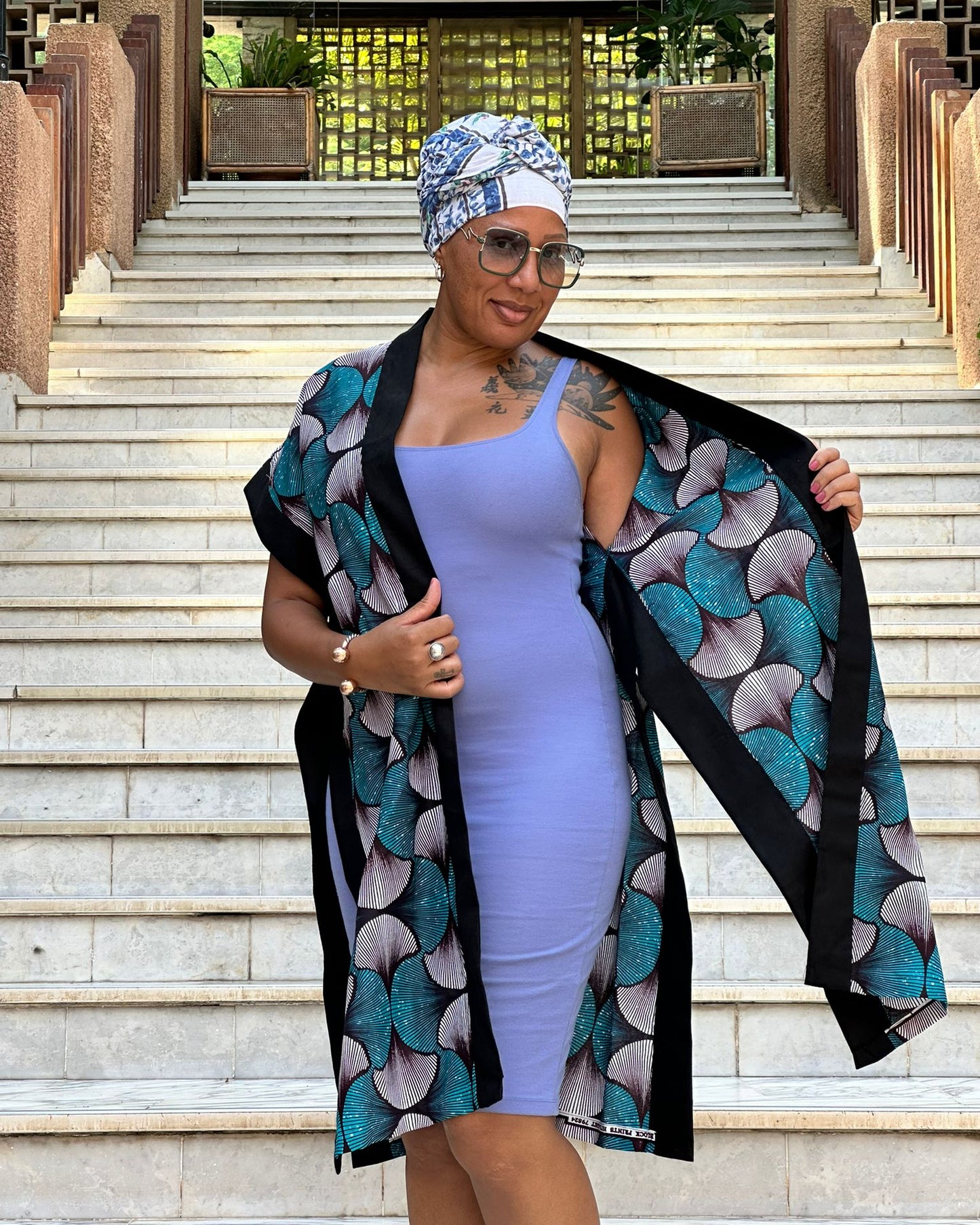 Kimono en wax fleurs - Manches larges