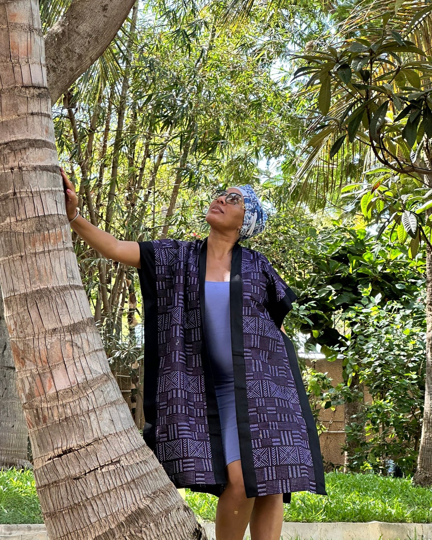 Kimono en wax mauve - Manches larges